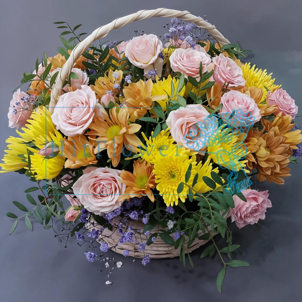 Композиция из живых цветов Солнечный Вальс Цветочная композиция из Розы и Хризантемы